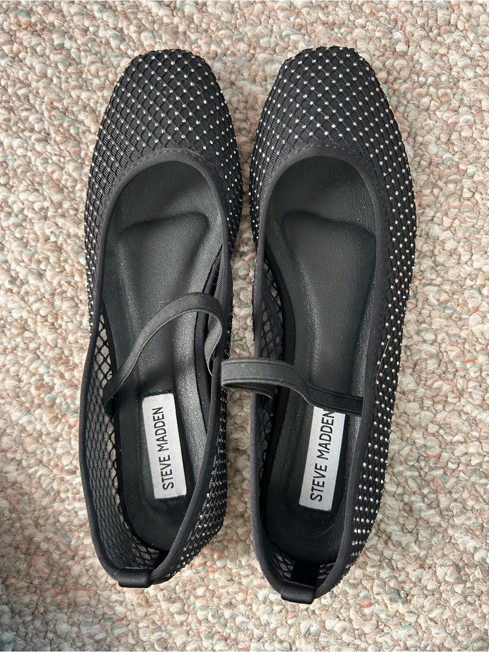Steve Madden Black Mesh Mary Jane Flats with Silver Accent Dots